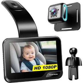 Baby Car Mirror, 4.3'' HD Night Vision Function Mirror Display, Wide View Baby Car Camera Monitor 1080P Rear Facing Car Baby Monitor, 360 Rotation Backseat Camera