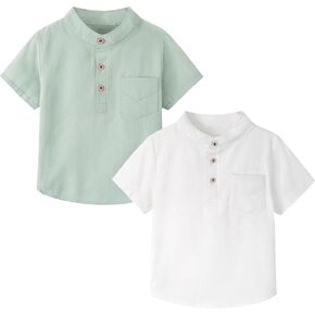 Volunboy Toddler Boy Henley Shirts Baby Short Sleeve Cotton Shirts Kids Summer Casual Clothes 2 Pack