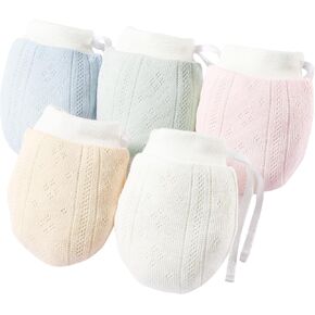 Newborn Mittens No Scratch 100% Cotton Mitts baby mittens 0-12months Drawstring 5Pack