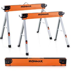 Goplus Saw Horses 2 Pack, 2200 LBS Portable Folding Sawhorse with 2x4 Brackets & Side Supports, Easy Setup & Lightweight Work Horse, Heavy Duty Saw Horse for Woodworking, DIY Project & Garage