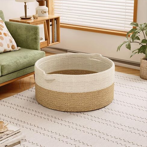 125L Extra Large Blanket Basket, 25" x 16" | Jumbo Laundry Woven Baskets Decorative Home, Cotton Rope Basket with Handles, Baby Toy Baskets for Storage, Gradual Gray in Kuwait