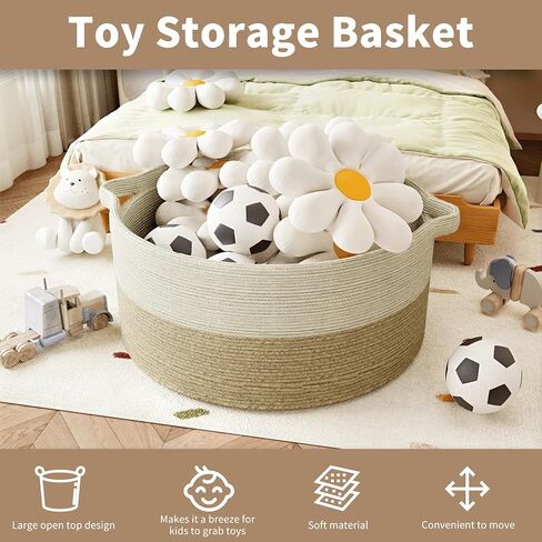 125L Extra Large Blanket Basket, 25" x 16" | Jumbo Laundry Woven Baskets Decorative Home, Cotton Rope Basket with Handles, Baby Toy Baskets for Storage, Gradual Gray in Kuwait