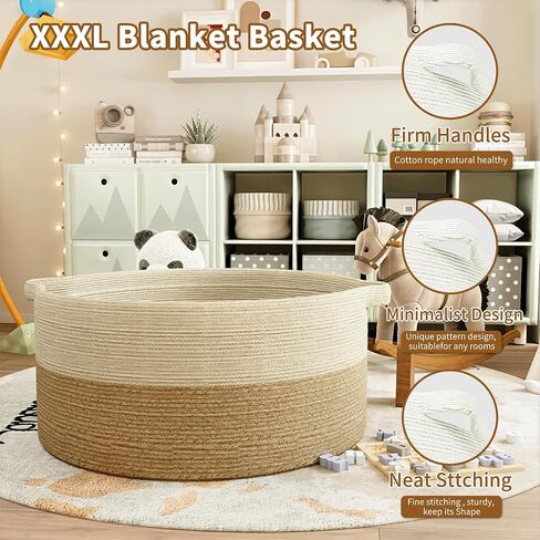 125L Extra Large Blanket Basket, 25" x 16" | Jumbo Laundry Woven Baskets Decorative Home, Cotton Rope Basket with Handles, Baby Toy Baskets for Storage, Gradual Gray in Kuwait