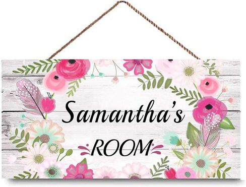 Personalized Floral Name Signs for Girls Room Bedroom Door Hanging Wooden Signs Custom Baby Name with Flowers Door Hanger Baby Nursery Room Customized Kid Room Decor in Saudi Arabia