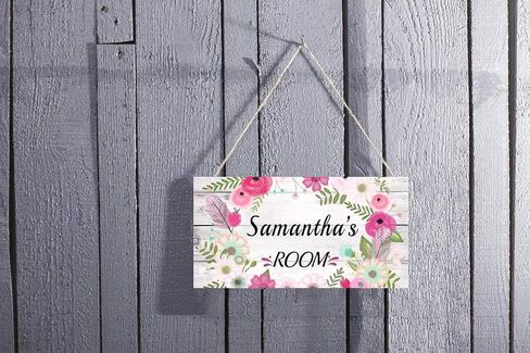 Personalized Floral Name Signs for Girls Room Bedroom Door Hanging Wooden Signs Custom Baby Name with Flowers Door Hanger Baby Nursery Room Customized Kid Room Decor in Saudi Arabia
