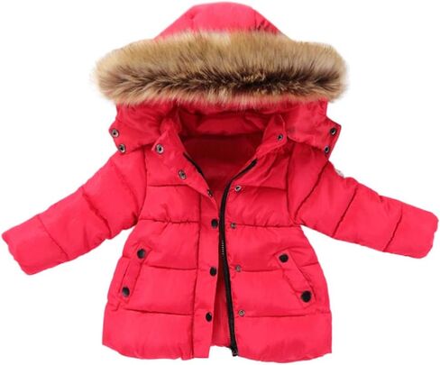 6M-5Y Child Kids Thermal Padded Parka Solid Color Hooded Zipper Outerwear Coats Warm Puffer Jacket Down Clothes (Red, 4-5 Years) in Kuwait