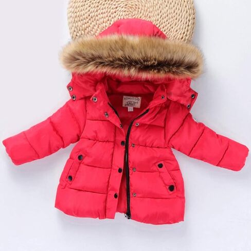 6M-5Y Child Kids Thermal Padded Parka Solid Color Hooded Zipper Outerwear Coats Warm Puffer Jacket Down Clothes (Red, 4-5 Years) in Kuwait