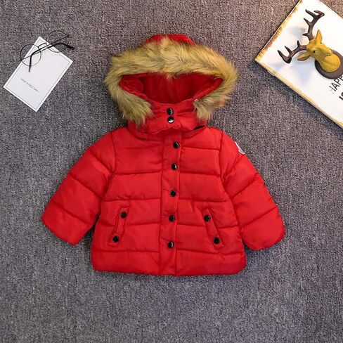 6M-5Y Child Kids Thermal Padded Parka Solid Color Hooded Zipper Outerwear Coats Warm Puffer Jacket Down Clothes (Red, 4-5 Years) in Kuwait