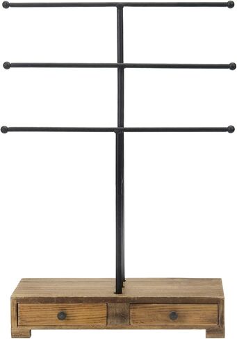 MyGift 3-Tier Gold Metal Jewelry Organizer Stand, Necklace and Bracelet Hanging Bar with Vintage White Wood Ring Tray in Saudi Arabia