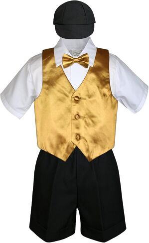 5pc Baby Toddlers Boy Gold Vest Bow Tie Set Black Suit Outfit Cap S-4T (4T) in Saudi Arabia