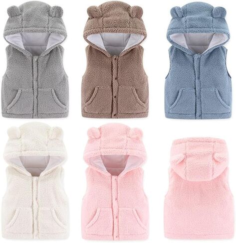 Infant Boys Girls Thicken Fleece Vest Cute Hood Sleeveless Jacket Windproof Warm Coat Outerwear in Kuwait