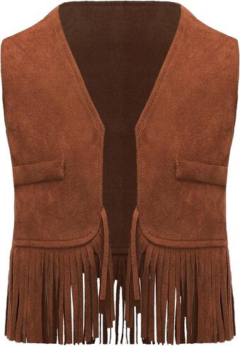 Baby Boys Western Cowboy Cosplay Dress Up Suede Fringe Tassels Vest Open Front Waistcoat in Saudi Arabia