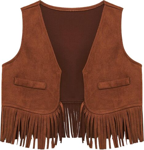 Baby Boys Western Cowboy Cosplay Dress Up Suede Fringe Tassels Vest Open Front Waistcoat in Saudi Arabia