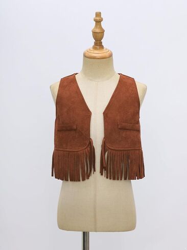 Baby Boys Western Cowboy Cosplay Dress Up Suede Fringe Tassels Vest Open Front Waistcoat in Saudi Arabia