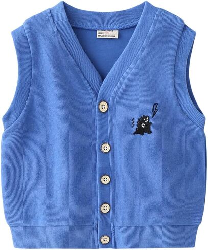 Toddler Baby Boys Knit Sweater Vest Sleeveless V Neck Solid Color Cute Pattern Fall Winter Top Waistcoat Clothes in Saudi Arabia