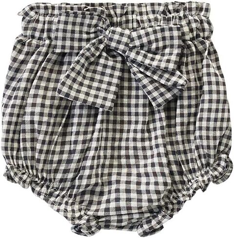 Toddler Baby Girls Plaid Bloomers High Waist Ruffle Bow Tie Diaper Cover Loose Harem Shorts in Kuwait