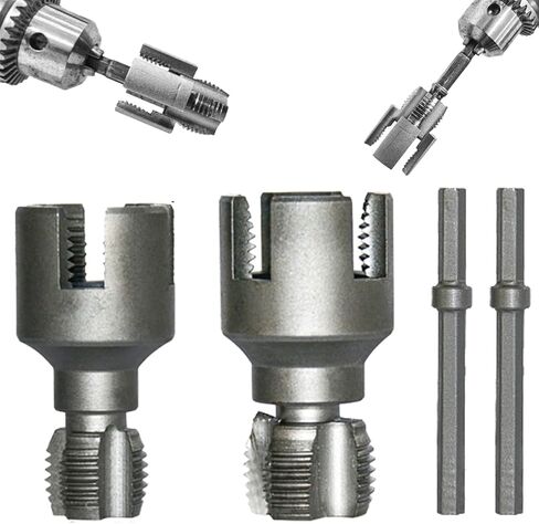 Pipe Thread Cutting Tool, Electric Drill Compatible Pvc Pipe Threader Kit, Thread Trimming and Angle Bolt Repair Tool, Garden Hose Thread Die, 1/2", 3/4" (A) in Kuwait
