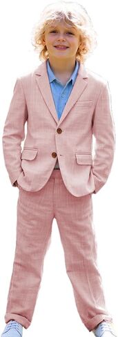 Boys Linen Suit Set for Weddings Special Occasions Toddler Boy Summer Suit Lightweight Kids Formal Tuxedos in Kuwait