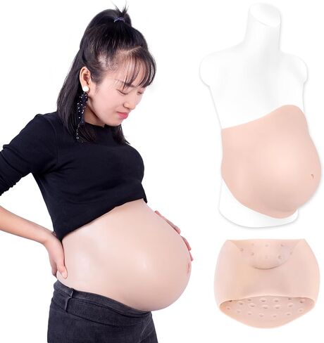 Realistic Silicone Pregnant Fake Artificial Pregnancy Belly Tummy for Actor Film Props Beer Belly Cosplay Maternity (L size 8-10 Months,Beige) in Kuwait