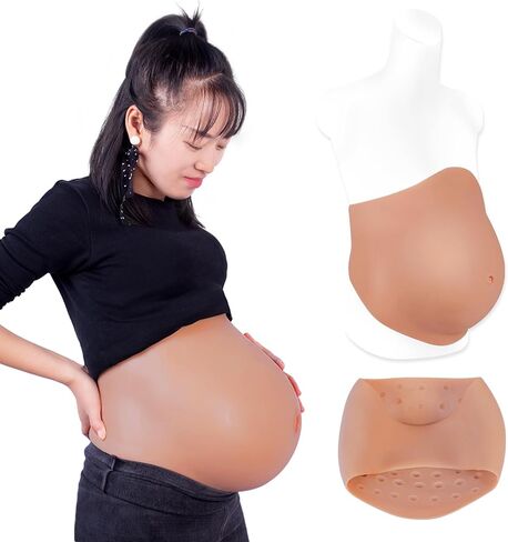 Realistic Silicone Pregnant Fake Artificial Pregnancy Belly Tummy for Actor Film Props Beer Belly Cosplay Maternity (L size 8-10 Months,Beige) in Kuwait