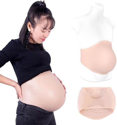 Realistic Silicone Pregnant Fake Artificial Pregnancy Belly Tummy for Actor Film Props Beer Belly Cosplay Maternity (L size 8-10 Months,Beige) in Kuwait