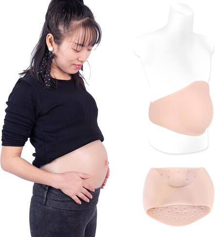 Realistic Silicone Pregnant Fake Artificial Pregnancy Belly Tummy for Actor Film Props Beer Belly Cosplay Maternity (L size 8-10 Months,Beige) in Kuwait
