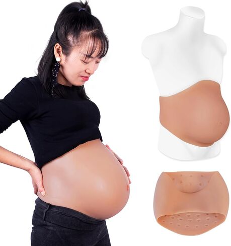 Realistic Silicone Pregnant Fake Artificial Pregnancy Belly Tummy for Actor Film Props Beer Belly Cosplay Maternity (L size 8-10 Months,Beige) in Kuwait