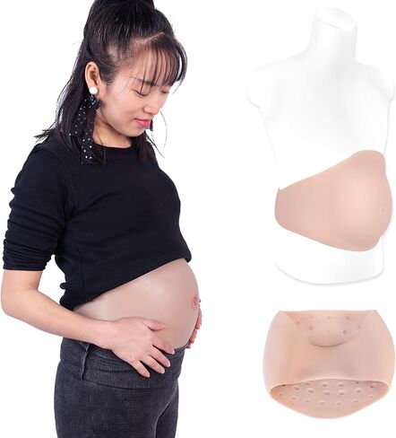 Realistic Silicone Pregnant Fake Artificial Pregnancy Belly Tummy for Actor Film Props Beer Belly Cosplay Maternity (L size 8-10 Months,Beige) in Kuwait