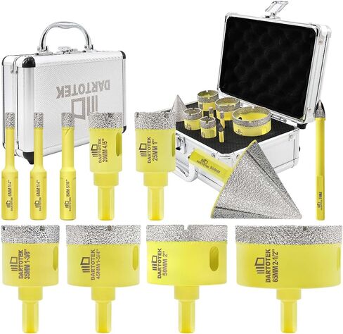 Diamond Core Drill Bits Set 12PCS - DARTOTEK Tile Hole Saw Kit (6/8/10/20/25/28/32/45/50/65mm/1-3/8/6mm for Porcelain, Ceramic Tile, Granite, Marble, Masonry in Saudi Arabia
