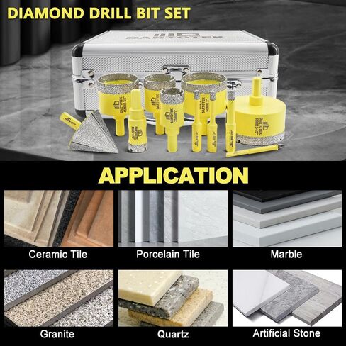 Diamond Core Drill Bits Set 12PCS - DARTOTEK Tile Hole Saw Kit (6/8/10/20/25/28/32/45/50/65mm/1-3/8/6mm for Porcelain, Ceramic Tile, Granite, Marble, Masonry in Saudi Arabia
