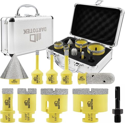 Diamond Core Drill Bits Set 12PCS - DARTOTEK Tile Hole Saw Kit (6/8/10/20/25/28/32/45/50/65mm/1-3/8/6mm for Porcelain, Ceramic Tile, Granite, Marble, Masonry in Saudi Arabia