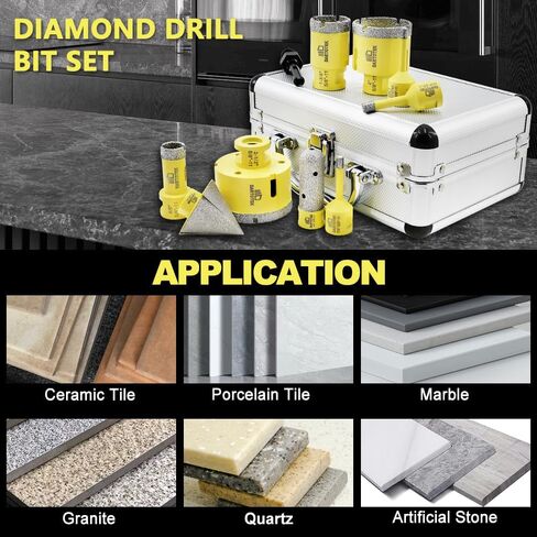 Diamond Core Drill Bits Set 12PCS - DARTOTEK Tile Hole Saw Kit (6/8/10/20/25/28/32/45/50/65mm/1-3/8/6mm for Porcelain, Ceramic Tile, Granite, Marble, Masonry in Saudi Arabia