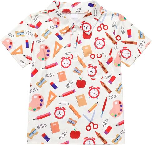 OBEEII Kids Toddler Boys Back to School Shirt Short Sleeve School Bus Button Up Shirt Casual First Day of Kindergarten Shirt in Kuwait
