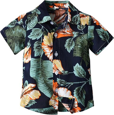 Boys Summer Button Down Shirts Causal Trendy Tropical Short Sleeve Shirt 𝐇awaiian Beach T-Shirt Top with Pocket in Kuwait