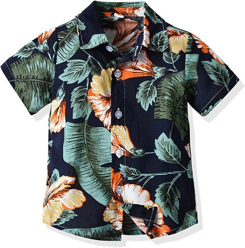 Boys Summer Button Down Shirts Causal Trendy Tropical Short Sleeve Shirt 𝐇awaiian Beach T-Shirt Top with Pocket in Kuwait