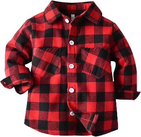 Kids Toddler Flannel Shirt Jacket Plaid Long Sleeve Lapel Button Down Shacket Baby Boy First Birthday Shirt Long Sleeve in Saudi Arabia