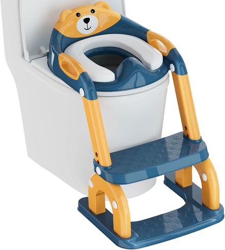 Potty Training Seat with Step Stool, Toddler Potty Training Toilet Seat with Non-Slip Steps Splash Guard Safety Handles and Waterproof Cushion, 2 In 1 Toddler Potty Seat for Toddlers Kids Boys Girls in Saudi Arabia