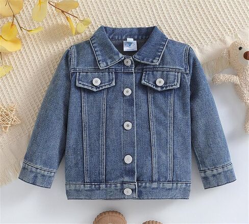 طفل طفل رضيع الفتيات جينات الدنيم سترة ليل Sis/Bro Basic Button Button Down Denim Coat Coat Outwear in Kuwait