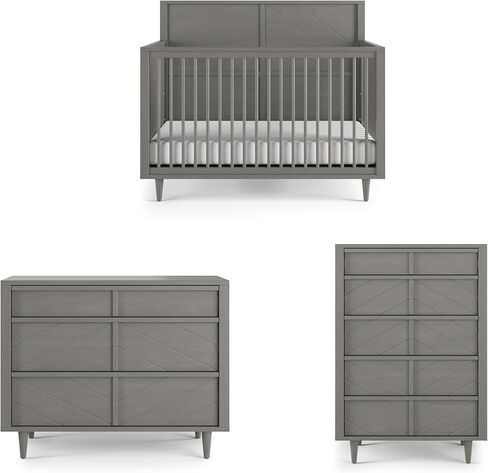 Child Craft Surrey Hill Crib, Dresser and Chest Nursery Set, 3-Piece, Includes 4-in-1 Convertible Crib, Dresser, and Chest, Grows with Your Baby (Toasted Chestnut) in Kuwait