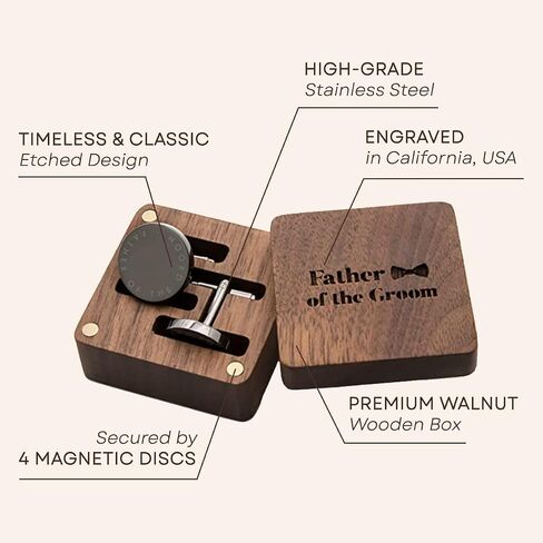 MUUJEE Father Of The Bride Cufflinks with Engraved Wood Gift Box - Gun Metal Cufflinks for Men Wedding Cuff Links Father of the Bride Gifts in Kuwait
