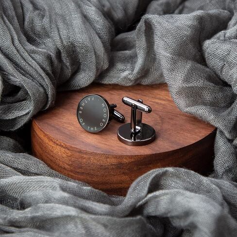 MUUJEE Father Of The Bride Cufflinks with Engraved Wood Gift Box - Gun Metal Cufflinks for Men Wedding Cuff Links Father of the Bride Gifts in Kuwait