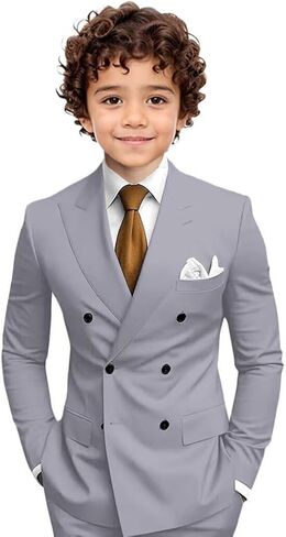 Boys Suit Slim Fit Toddler Tuxedo Double Breasted Peak Lapel Classic Suits for Wedding Prom Communion Dress in Saudi Arabia