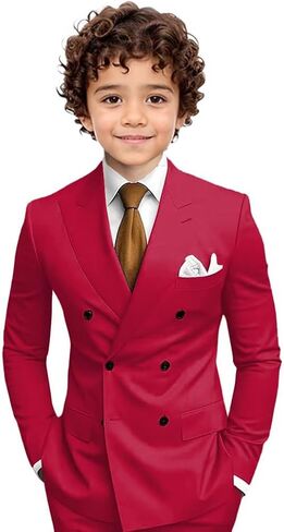 Boys Suit Slim Fit Toddler Tuxedo Double Breasted Peak Lapel Classic Suits for Wedding Prom Communion Dress in Saudi Arabia