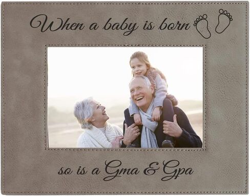 CustomGiftsNow When a Baby is Born so is a Gma & GPA Laser Engarved Faux Leather Grey Leatherette Wall Hanging/Tabletop 5x7 Vertical Picture Group Family New Grandchild Baby Photo Frame in Kuwait
