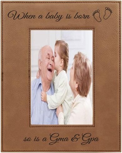 CustomGiftsNow When a Baby is Born so is a Gma & GPA Laser Engarved Faux Leather Grey Leatherette Wall Hanging/Tabletop 5x7 Vertical Picture Group Family New Grandchild Baby Photo Frame in Kuwait