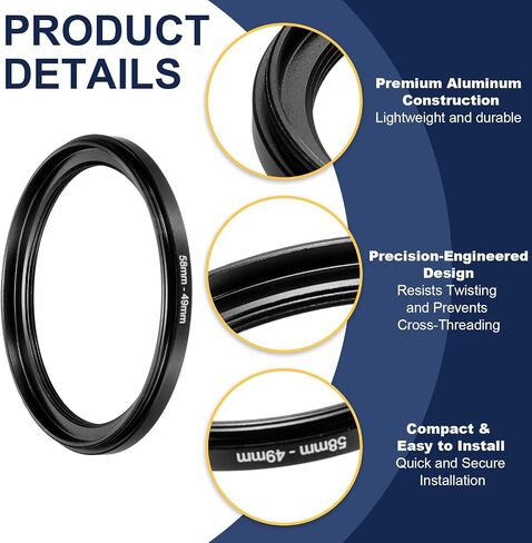 PATIKIL Step Down Ring Adapter 58mm to 55mm, 2 Pcs Filter Step-Down Rings Camera Lens Filters Metal Ring Digital for ND IR DSLR Lenses, Black in Saudi Arabia