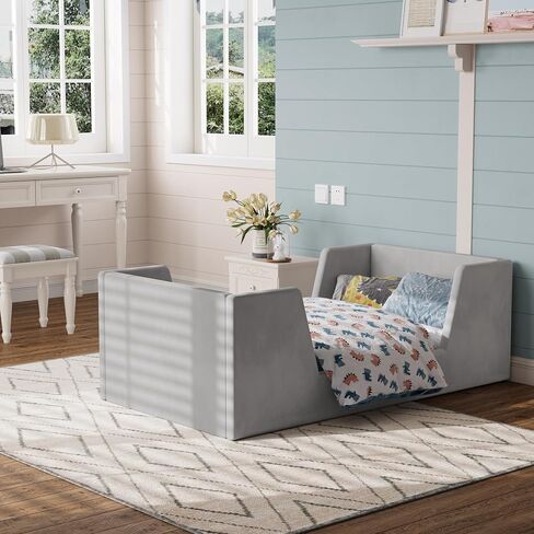 Toddler Bed, Toddler Floor Bed Frame with Guard Rails, Kids Bed for Ages 2-6 Years, Small Bed for Kids Girls and Boys, Standard Crib Mattress Toddler Beds, Certified Fabric Beds in Saudi Arabia