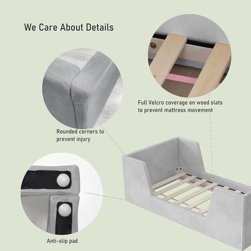 Toddler Bed, Toddler Floor Bed Frame with Guard Rails, Kids Bed for Ages 2-6 Years, Small Bed for Kids Girls and Boys, Standard Crib Mattress Toddler Beds, Certified Fabric Beds in Saudi Arabia