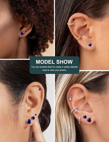 5 Pairs Stud Earrings Hypoallergenic Cubic Zirconia 316L Earrings Stainless Steel CZ Earrings Set 3-8mm (Gold) in Saudi Arabia