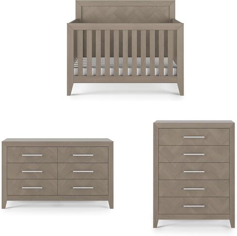 Child Craft Kieran Crib, Double Dresser and Chest Nursery Set, 3-Piece, Includes 4-in-1 Convertible Crib, Dresser and Chest, Grows with Your Baby (Toasted Chestnut) in Kuwait
